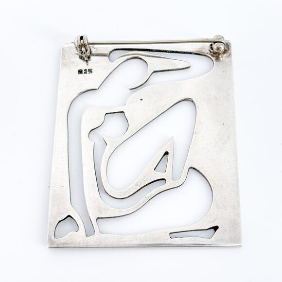 Vintage Sterling Silver 925 Large Modernist Nude Silhouette Cut Out Brooch - Picture 3 of 6